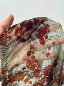 Sunspun 大码 A 字短袖网眼植绒拼接连衣裙 - 彩色 - 查看 5