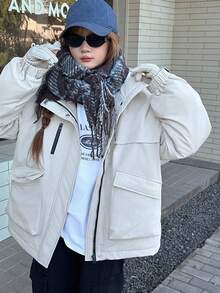 DAZY 少女冬季连帽棉服大衣 - 白色 - 查看 2