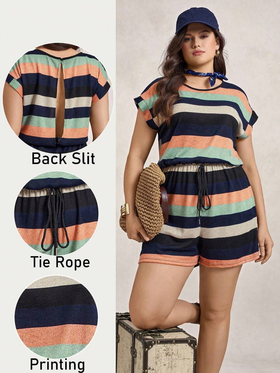 Zelara 大码彩色条纹休闲连体衣