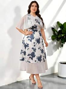 Seusyu Vestido mini elegante de talla grande con estampado floral de patchwork - Multicolor - Ver 6