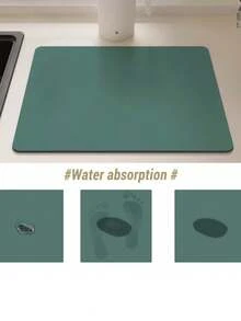 1 件装实心厨房沥水垫超强吸水碗碟干燥垫防滑沥水垫速干餐具水龙头餐垫餐具 - 墨綠色 - 查看 5