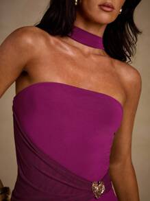 Glamine Sexy Purple Color Halter Neck Sleeveless Asymmetrical Dress,Birthday Outfits,Date Night Outfits,Club Dress,Rave Outfits Festival,Streetwear,Going Out Outfits,Elegant Skirt,Early Autumn Dress - Red Violet - View 8