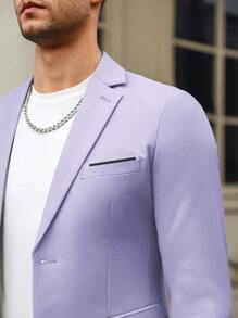 Calvornis 男士纯色夹克和裤子套装，老钱风格 - 淡紫色 - 查看 4
