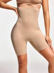 Solid Wideband Waist Shapewear Shorts - Apricot - View 1