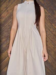 Andrea Bello Extreme Wide Leg Zip Front Sleeveless Jumpsuit