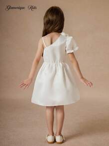 Glamorique Kids Young Girls Flower Bridesmaid Dress, Wedding, Flower Girl,Elegant,3D Rose,Summer Dress ,Birthday Photo Clothing,Birthday Party,Party Performance,Suitable For Formal Occasions, Stage, Piano Performance White Dress For Girls Ivory Dress For Girls Girls White Elegant Dress - White - View 2