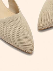 CUCCOO BASICS Pointed Toe Flat Shoes, Comfortable Knit Material, Breathable Slip-On Flats For Women, Apricot Color For Christmas Spring Shoes - Apricot - View 3