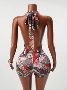 BamGleam 2025夏季新款休闲街头音乐节购物性感露背图案女弹力紧身裤-Z - 黑色 - 查看 2