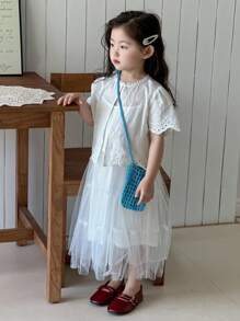 Dazy Kids 女童夏季纯色休闲清新衬衫套装 - 杏色 - 查看 10