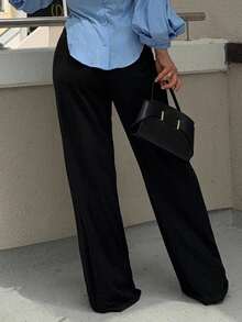 Jeta Ari Quần baggy dệt kim màu trắng mềm mại, quần rộng rãi - màu đen - Xem 2