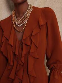 Lumalex VITNOS Thu/Đông Cao cấp mới Bohemian Vintage thanh lịch cà phê voan dài tay nhiều lớp nhún bèo eo không đối xứng viền váy dài cho nữ, thích hợp cho buổi hòa nhạc, hẹn hò, đám cưới, tiệc tùng, sinh nhật, kỳ nghỉ - Rỉ Nâu - Xem 8