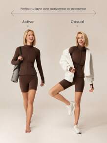 GLOWMODE FeatherFit™-Warm Slim-It It's Chilly 保暖内衬修身长袖夹克，带拇指孔，秋冬瑜伽日常休闲 - 肉桂靈感 - 查看 2