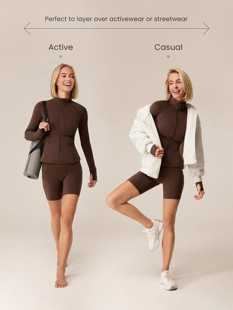 FeatherFit™-Warm Slim-It It's Chilly Thermal Lined Slim Fit Long Sleeve Jacket With Thumbholes Autumn Winter Yoga Pilates Daily Casual