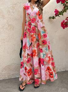 Lyxana Women's Retro Patterned Extra Long Dressfall Clothes Fall Clothes - Multicolor - View 3