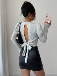 Elenzga Puff Sleeve Knit Soft Short Long Sleeve Knit Blouse For Women Fall Winter Cloth For Women