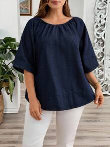 EMERY ROSE EMERY ROSE Blusa vaquera casual y holgada talla grande para verano - Azul lavado oscuro - Ver 3