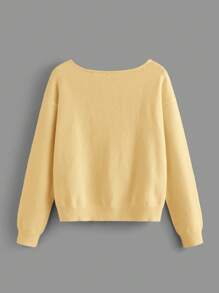 SHEIN BASICS Women's Solid Color Drop Shoulder Long Sleeve Loose Casual Sweater In Fall/Winter - Yellow - View 2