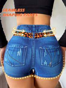 Miss Vinta 1 件女士无缝数码印花牛仔效果束腰塑身内裤 - 藍色 - 查看 2