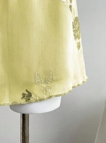 SHEIN LUNE 大码新款中式性感透视刺绣绿色短裙女黄色裙子女式夏季裙子花裙绣花裙雪纺裙 - 黃色 - 查看 5
