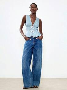 Lumivelle Women's Elegant Bow Decor Camisole, Summer Roupa Para A Universidade