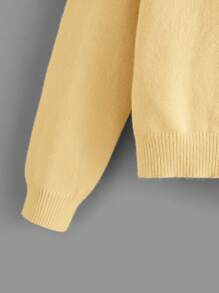 SHEIN BASICS Women's Solid Color Drop Shoulder Long Sleeve Loose Casual Sweater In Fall/Winter - Yellow - View 4