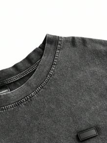 EASEVO T-shirt vintage ample en coton tricoté uni, décontracté et déchiré, à manches courtes, pour les sorties, l'été, le style emo, en grandes tailles pour hommes - Noir - Voir 4