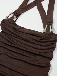 MaterniChic 孕妇装女士紧身蕾丝镂空花卉印花棕色金属扣高开衩连衣裙，适合春夏季度假