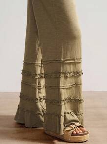 Bohemela Bohemian Style Solid Color High Waist Flared Knit Pants, Spring/Summer Ruffle Pants Boho Pants Bohemian Pants Tiered Ruffle Pants Women Ruffle Pants - Army Green - View 6