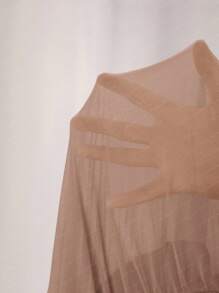 Cheerfulab Asymmetrical Keyhole Off-Shoulder Sheer Mesh Bodysuit Women Vacation Spring & Summer Beach - Khaki - View 7