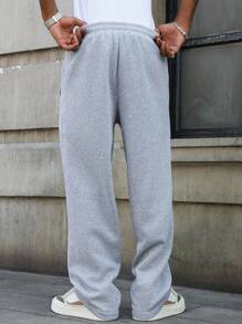 PAVTROS 男士休闲宽松长裤，带数字 5 印花和拼接设计，直筒裤腿，适合所有季节和日常穿着，适合男朋友/丈夫的礼物，Y2K 街头潮流 - 灰色 - 查看 2