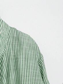 Rusticease Plus Size Long Sleeve Casual Striped Shirt,Fall Women Clothes Green - Dark Green - View 5