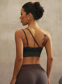 Dewbera Women's Dark Grey Snake Print Spaghetti Strap Sports Bra Crop Top,Black Summer Sexsy Pilates Athletic Tank,Seamless Silk Smooth Backless Gym Workout - Dark Grey - View 2