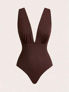 Swim Chiccia Maiô Elegante de 3 Peças com Fivela de Metal Marrom, Pode Ser Usado Separadamente com Roupas, Adequado para Festa e Férias, Plus Size