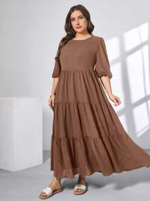 SHEIN Essnce 大码女式黑色连衣裙、可爱连衣裙、超宽松长裙、节日连衣裙、海滩度假服装、音乐会服装、女士夏季服装、女士夏季连衣裙、女士春季服装、女士音乐会服装、女士复活节连衣裙、孕妇装、摄影服装、女士节日服装、女士端庄连衣裙 - 棕色 - 查看 7