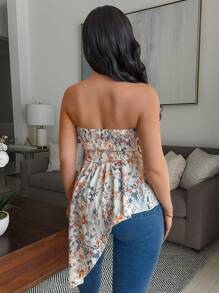 Vavine 夏季休闲花卉不对称下摆抹胸衬衫 - 彩色 - 查看 2
