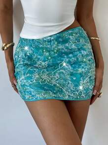 Firerie Vestido mini ajustado elegante con bordados y cuentas para mujer, de moda para vacaciones, fiestas y uso diario