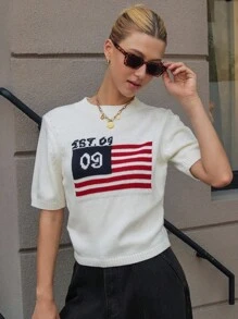 DAZY Women's Striped Crew Neck Short Sleeve Knit Top - Beige - View 5