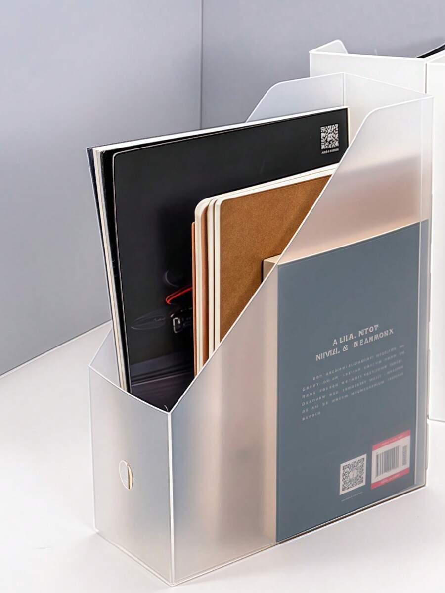 1PC Foldable Desktop File Organizer - Minimalist Document Holder For Office & Home, Space-Saving Letter Tray, Adjustable Bookend - transparent - View 1