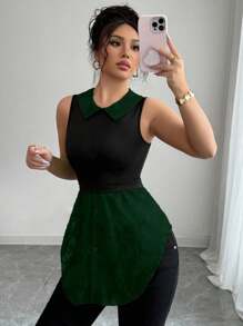 Elenzga 女式时尚无袖网眼拼布领上衣