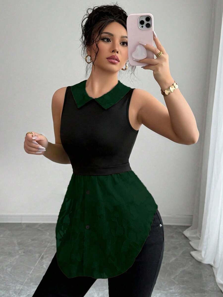 Elenzga 女式时尚无袖网眼拼布领上衣