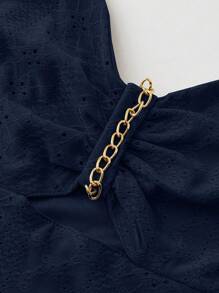 EMERY ROSE Women's Solid Color Ruched Side Slit Hollow Out Design Sexy Camisole Dress