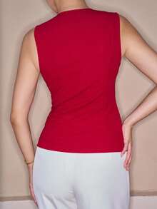 Andrea Bello Women's Elegant Red Heart Metallic Decor Spring/Summer Thin Jacket,Lightweight Suit Jacket, Thin Suit Vest, Suit Jacket For Commute/Elegance/Sexy/Vacation/Beach/Romance/Date/Valentine's Day/Concert/Performance/Party/Prom/Wedding Season/Back To School/Teacher - Burgundy - View 2