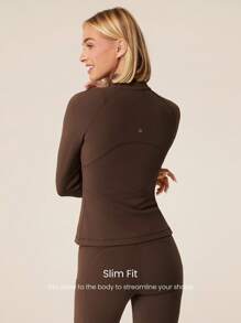 GLOWMODE FeatherFit™-Warm Slim-It It's Chilly 保暖内衬修身长袖夹克，带拇指孔，秋冬瑜伽日常休闲 - 肉桂靈感 - 查看 3