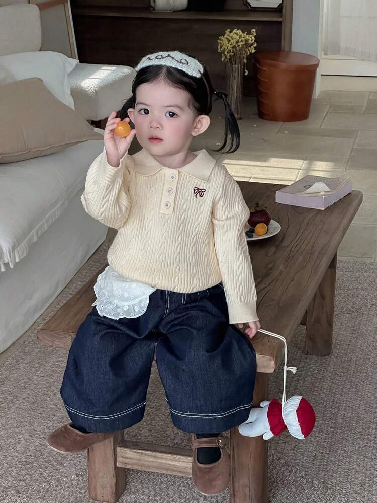 Baby Girls' Collared Casual Long Sleeve Sweater, College Style Fall,Winter Toddler Girls Clothes