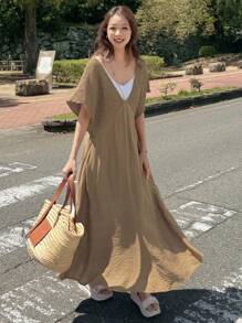 FRIFUL Women's Sleeveless A-Line Casual City Dress, Spring/Summer Earthy Clothes Women Summer Maxi Dress Linen Maxi Dress Summer Dresses For Women Maternity Clothes Brown Linen Dress Summer Dress Brown Summer Dress - Khaki - View 5