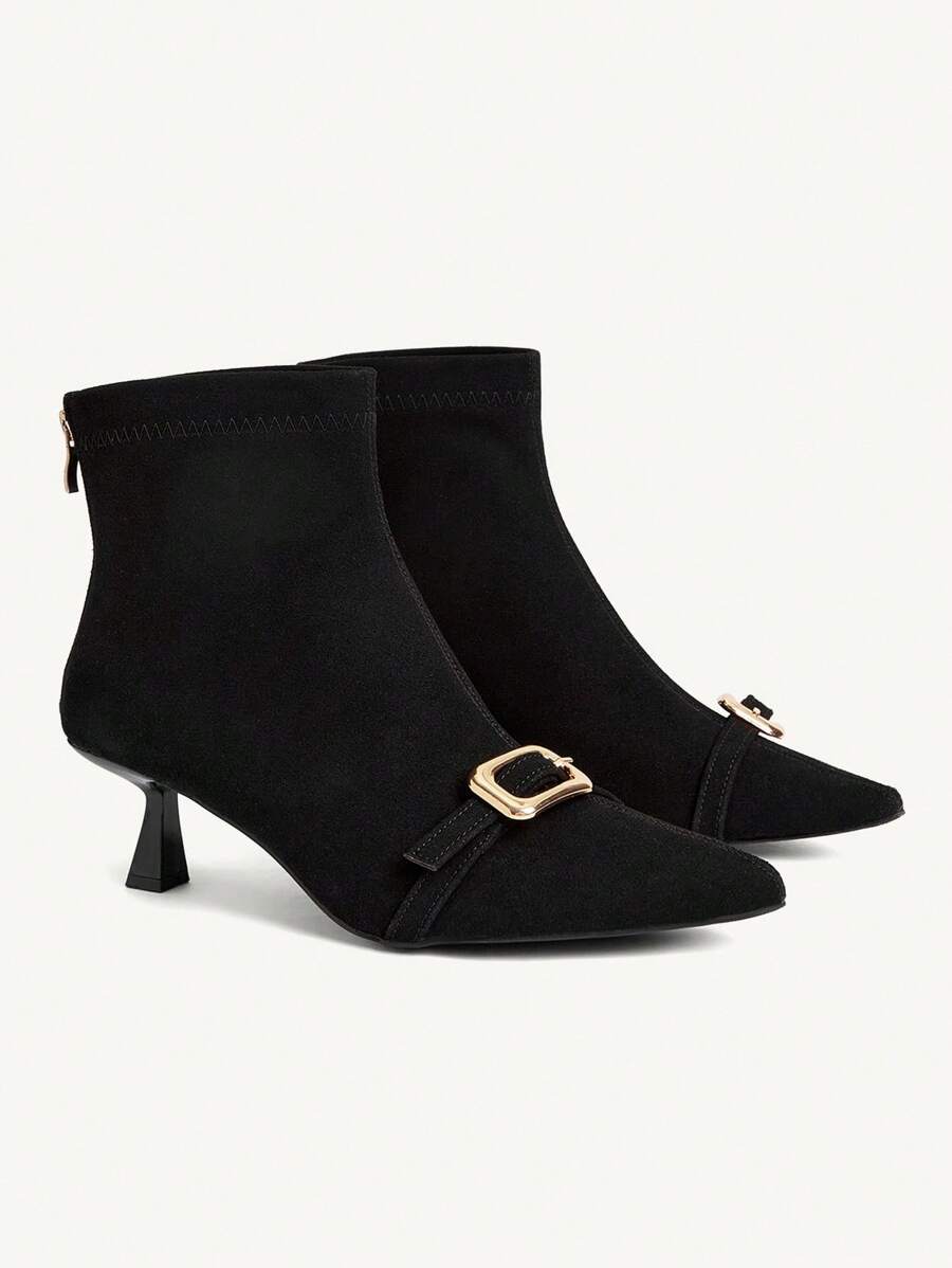 CUCCOO CHICEST Giày bốt cổ thấp mũi nhọn thanh lịch dành cho nữ, khóa kéo bằng da lộn màu cà phê, thu/đông - màu đen - Xem 1