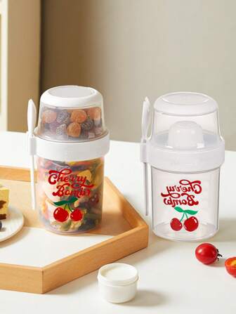 Kawaii 1 pieza Taza ensaladera, Caja bento de frutas, Caja de conservación de ensalada de verduras, Lonchera de oficina, Calentable en microondas portátil,Taza de frutas con diseño de cereza tierno, Patrón de Pascua, Decoración