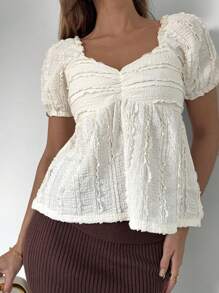 Breezaya Texture Fabric T-Shirt, Short Sleeve T-Shirt, Casual T-Shirt - Apricot - View 4