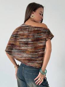 Aloruh Women's Maillard Color Faux Fur T-Shirt, One Shoulder - Brown - View 3