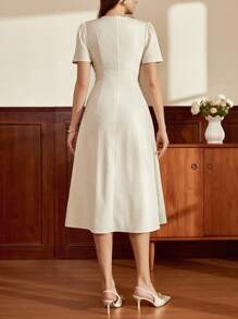 Vintamour Vintage Elegant Women's Dress Lace Patchwork Ruffle Bow Casual Holiday Dress Back To School Clothes Wedding Guest Dress Women Teacher Outfits For Women Fall Women Clothes Birthday Dresses For Women Vacation Outfits Women Birthday Outfits For Women Fall Clothes Elegant Dresses For Women Country Concert Outfit Festival Outfits For Women White Dresses Classy Elegant Casual Dresses For Woman Concert Outfits For Women Church Outfits - Beige - View 7